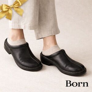Born Leather Clog Mule Shoes 8 Black Handcrafted